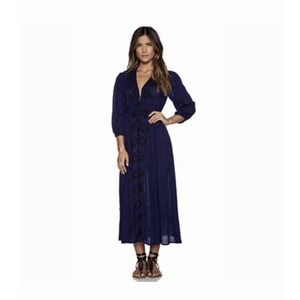 Unavailable  Fable Embroidered Midi Dress Blue Black Size L Boho Festival